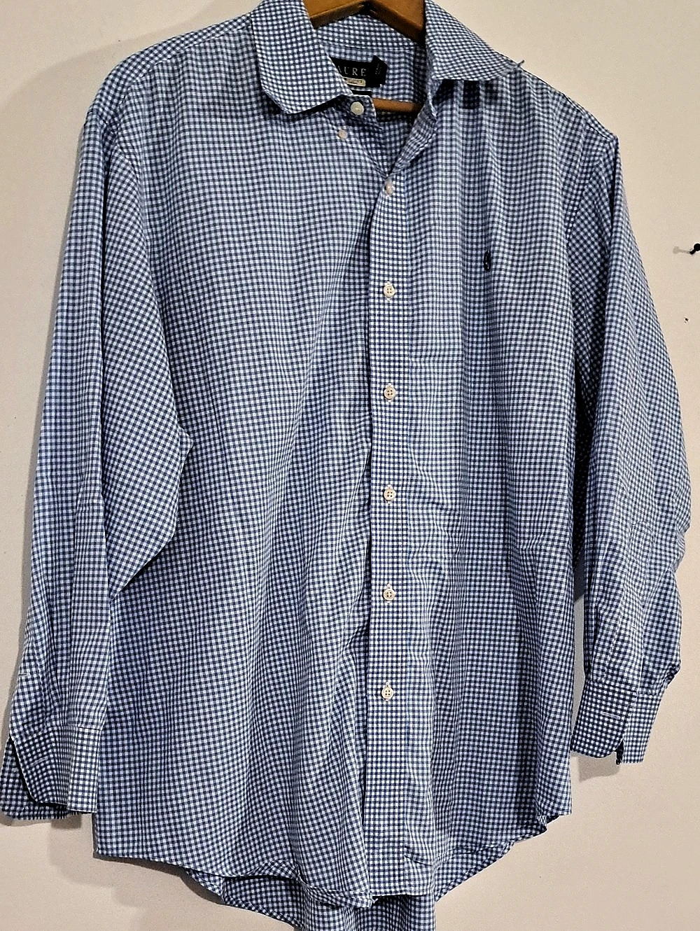 Lauren Ralph Lauren Classic Fit Non Iron Gingham Cotton Shirt Size 17.5 Like New